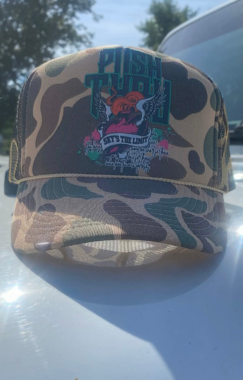 Push Thru “Sky’s The Limit” Duck Camo Trucker